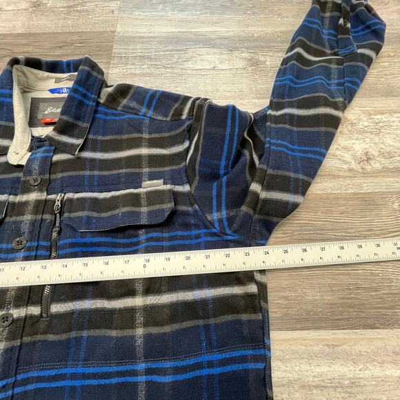 Eddie Bauer Blue White Mens TXL Plaid Tartan Shacket Mountain Ops Flannel Shirt - Picture 4 of 10